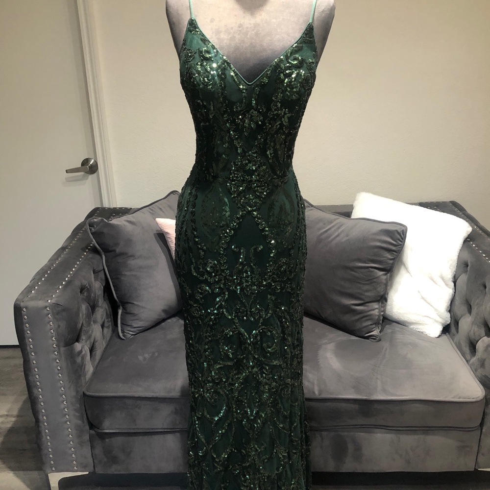Green 3 layer sequin gown